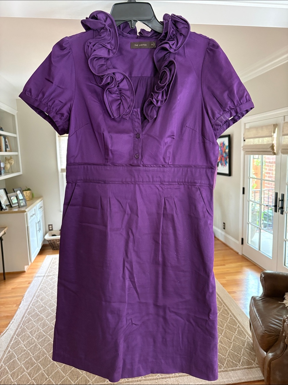 The Limited Beautiful Jewel Toned Purple Dress with Ruffle Neck and Pockets
